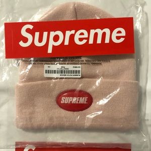 SUPREME SS18 NWT PINK RUBBER PATCH BEANIE